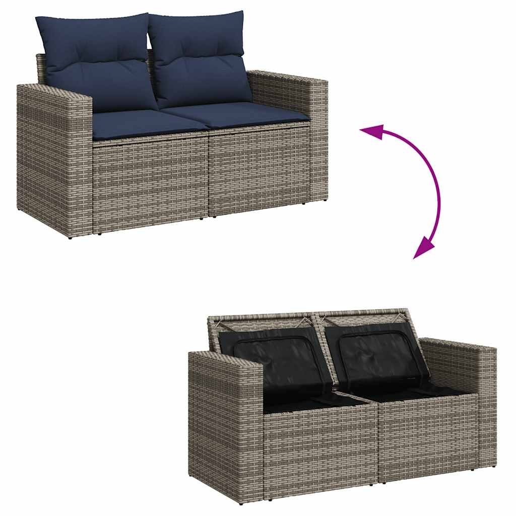 Set Divano da Giardino 8pz con Cuscini Grigio Polyrattan Acacia - immagine 7