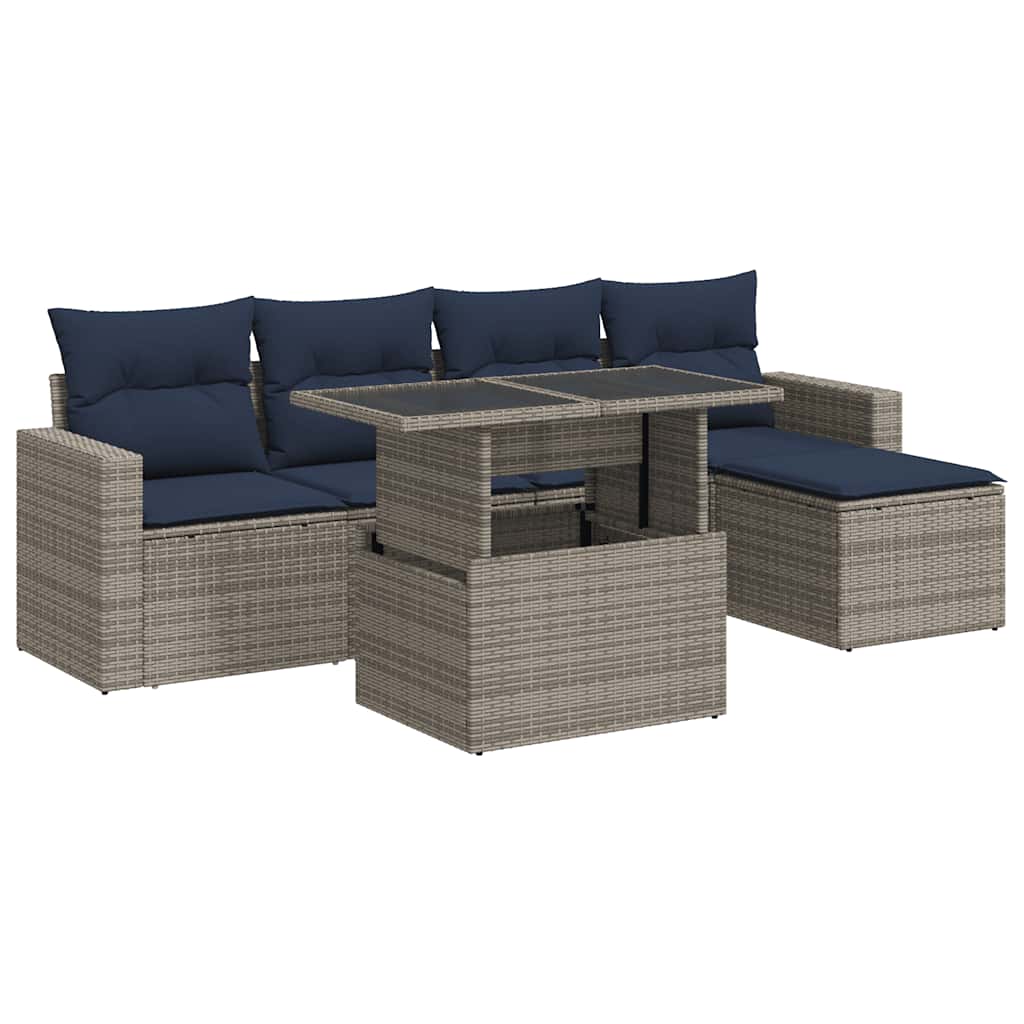 Set Divano da Giardino 6pz con Cuscini Grigio Polyrattan Acacia - immagine 2
