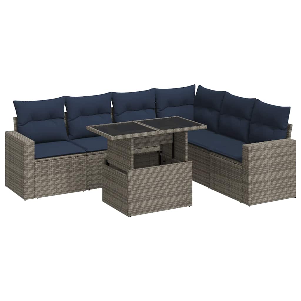 Set Divani da Giardino con Cuscini 7pz Nero Polyrattan Acacia - immagine 2