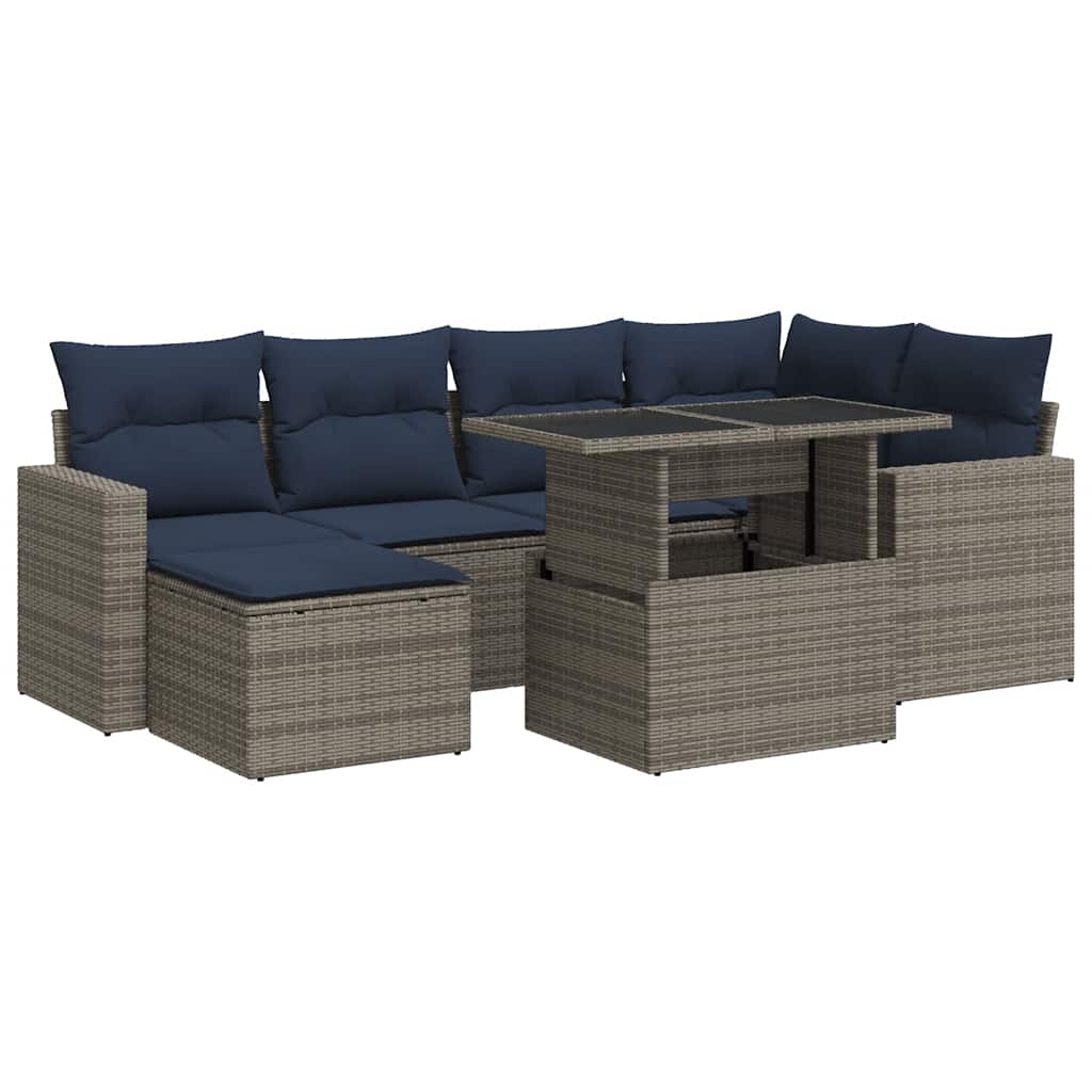 Set Divani da Giardino 7pz con Cuscini Grigio Polyrattan Acacia - immagine 2