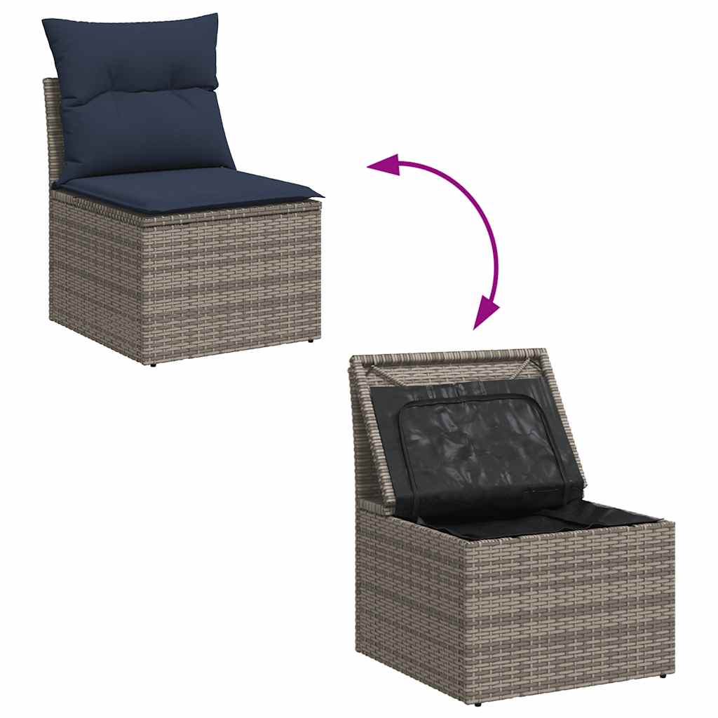 Set Divani da Giardino 7pz con Cuscini Grigio Polyrattan Acacia - immagine 7