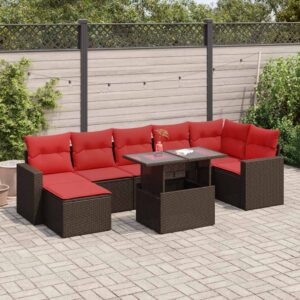 Set Divani Giardino 8 pz con Cuscini Marrone Polyrattan Acacia