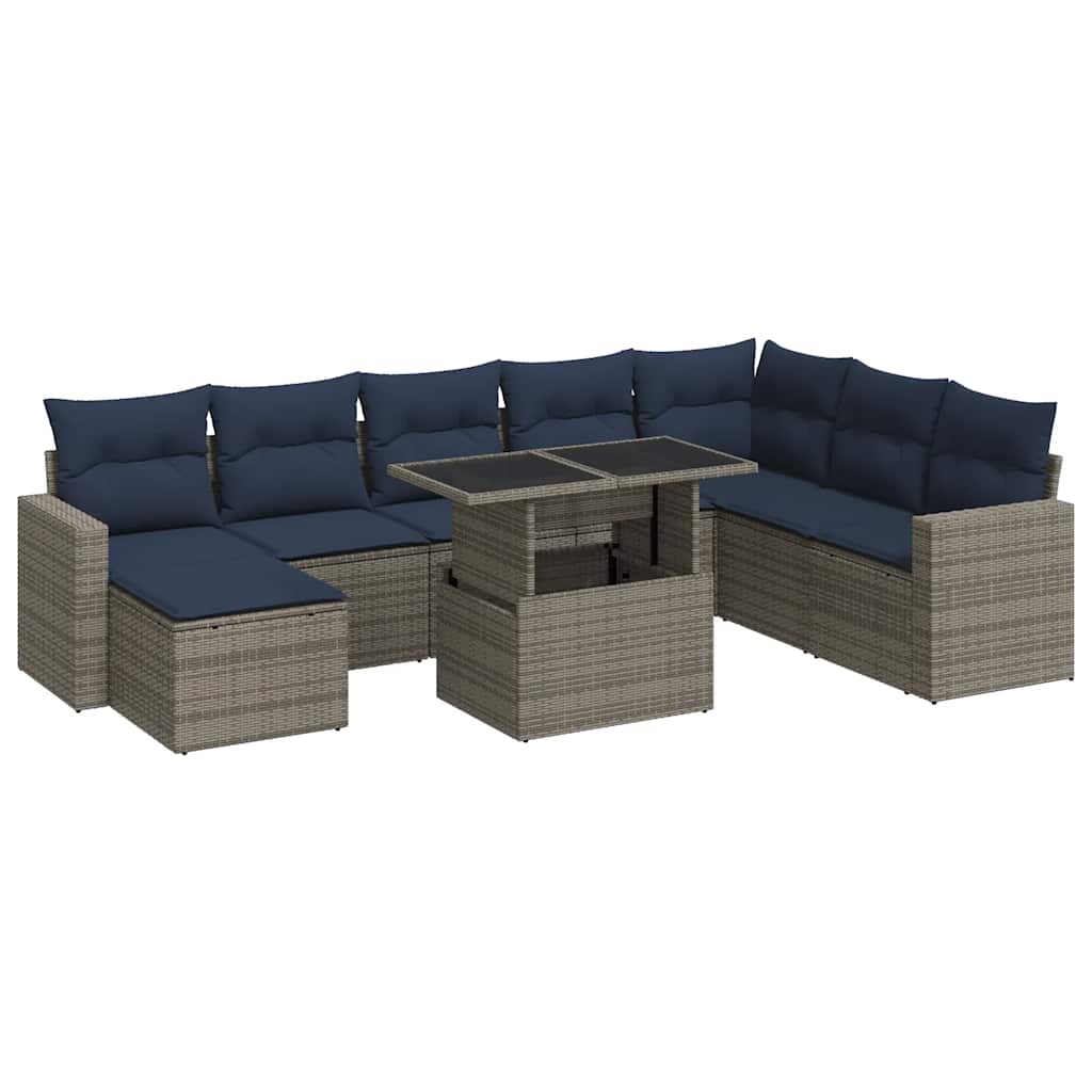 Set Divano da Giardino 9pz con Cuscini Grigio Polyrattan Acacia - immagine 2