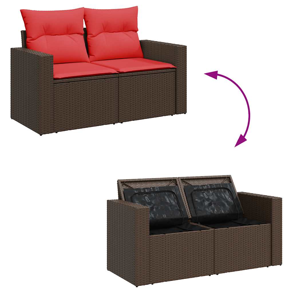 Set Divani Giardino 10 pz con Cuscini Polyrattan Marrone Acacia - immagine 9