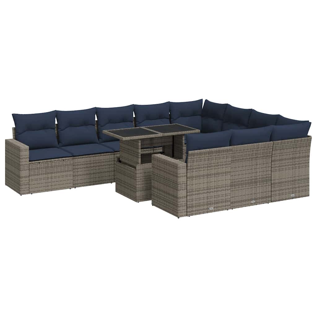 Set Divani da Giardino 11 pz con Cuscini Polyrattan Acacia Grigio - immagine 2