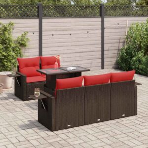 Set Divano da Giardino 6pz con Cuscini Grigio Polyrattan Acacia