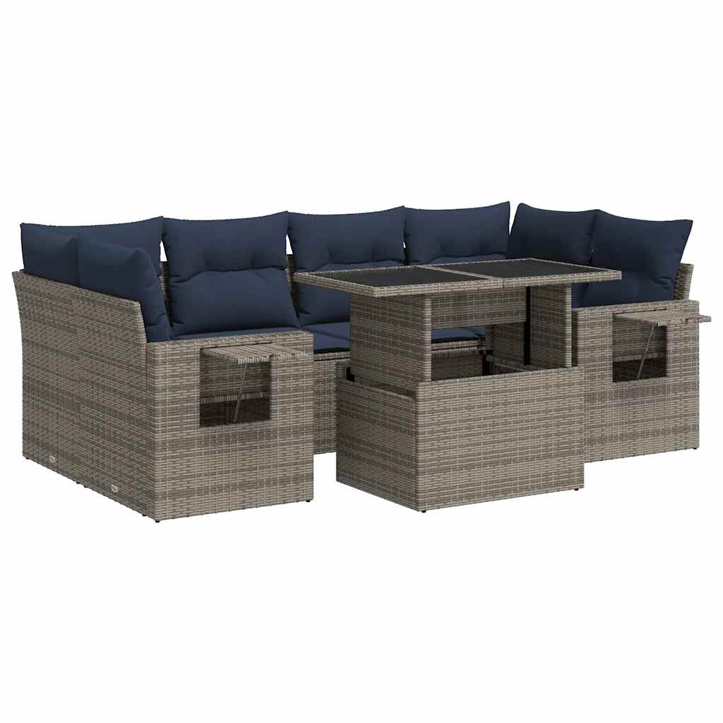 Set Divani da Giardino con Cuscini 7pz Nero Polyrattan Acacia - immagine 2