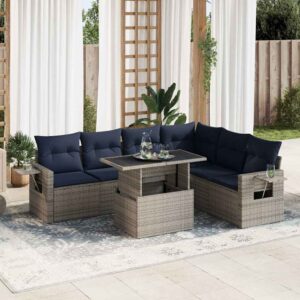 Set Divani da Giardino con Cuscini 7pz Grigio Polyrattan