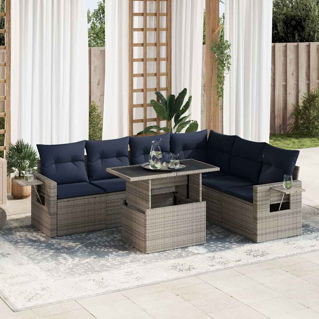 Set Divani da Giardino con Cuscini 7pz Grigio Polyrattan