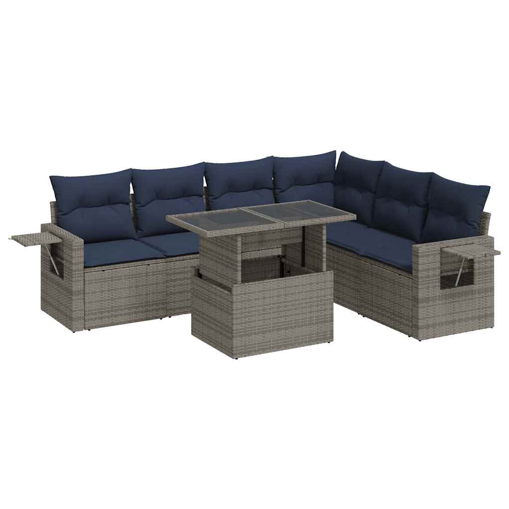 Set Divani da Giardino con Cuscini 7pz Grigio Polyrattan - immagine 2