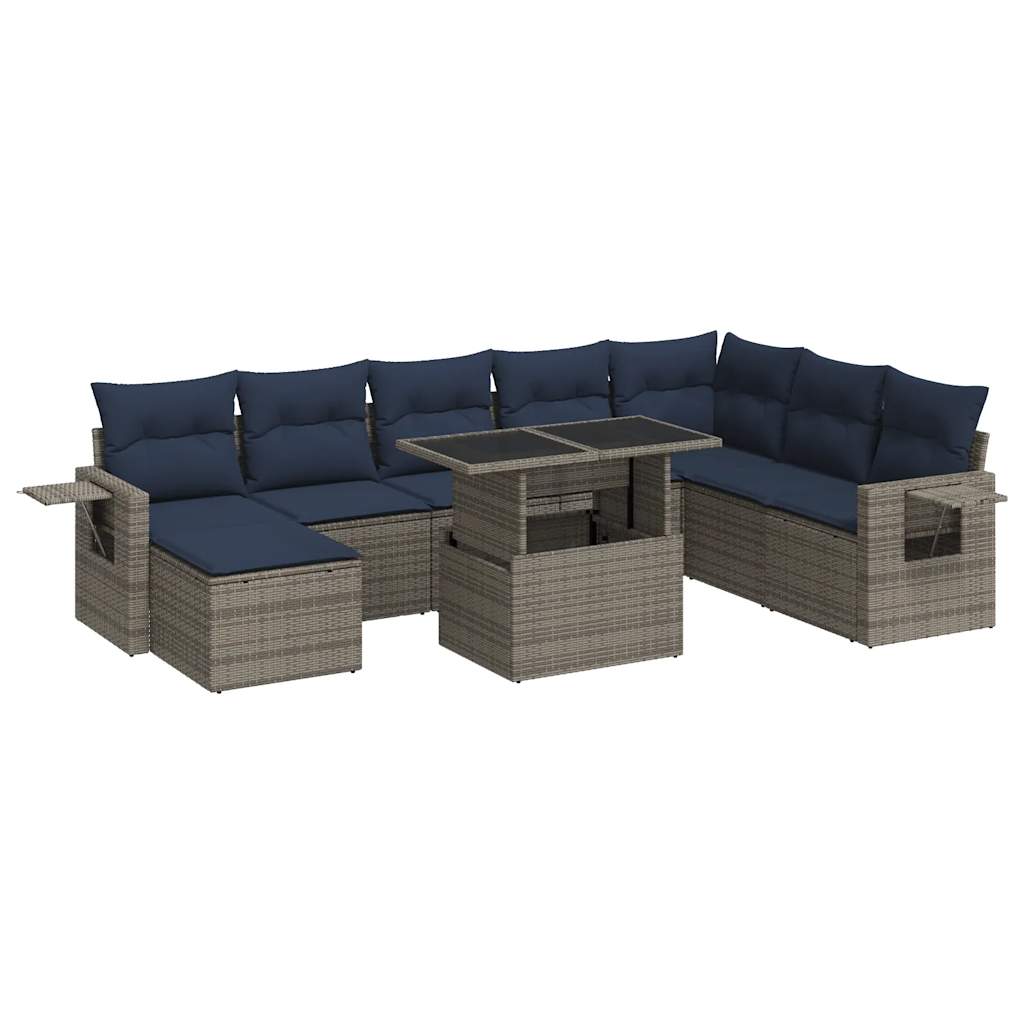 Set Divano da Giardino 9pz con Cuscini Grigio Polyrattan Acacia - immagine 2