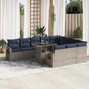 Set Divani Giardino 11 pz con Cuscini Polyrattan Acacia Grigio