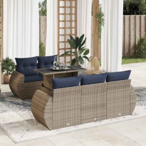 Set Divano da Giardino 6pz con Cuscini Grigio Polyrattan Acacia