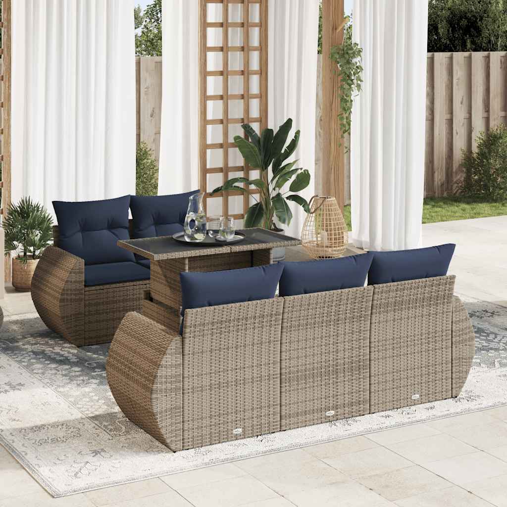 Set Divano da Giardino 6pz con Cuscini Grigio Polyrattan Acacia