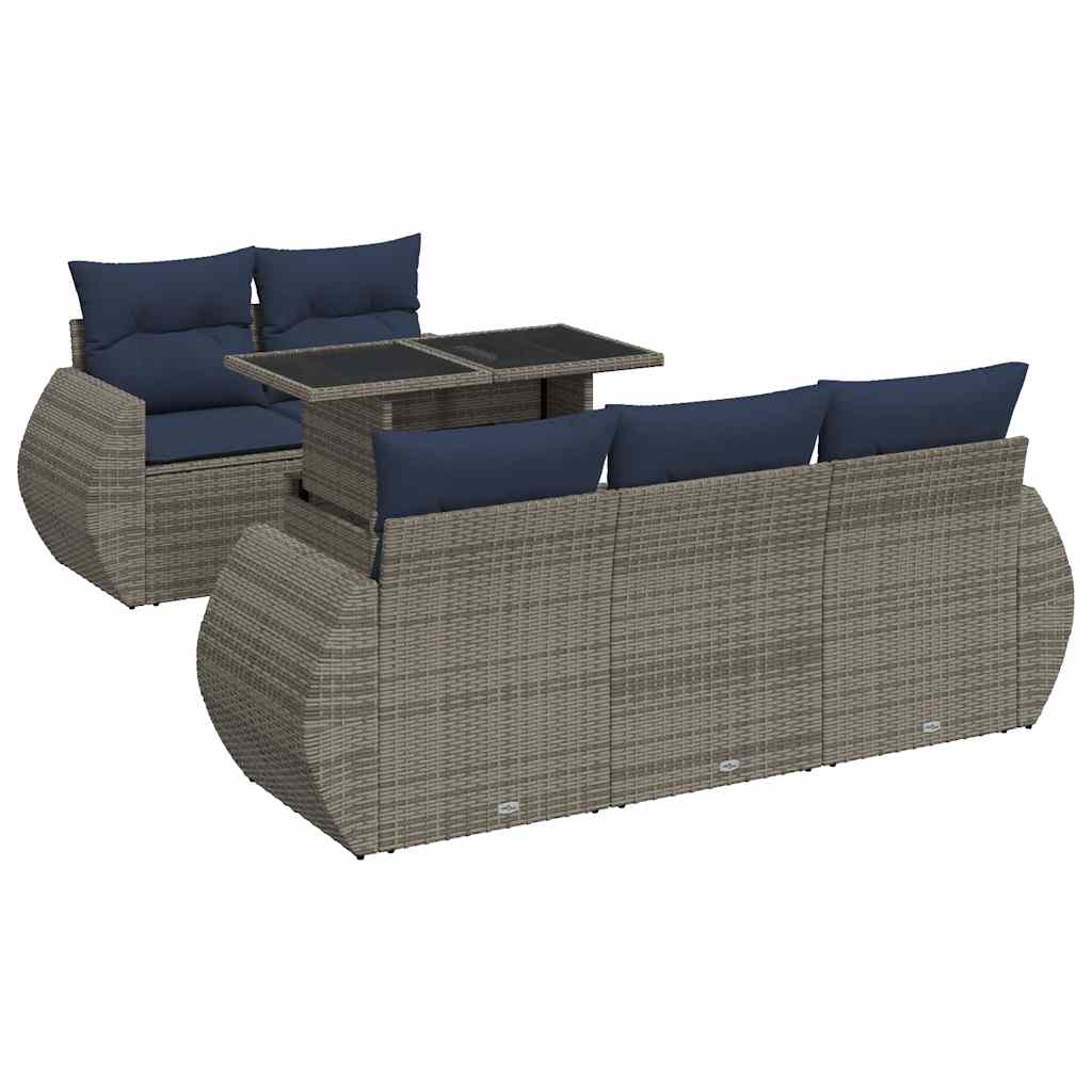 Set Divano da Giardino 6pz con Cuscini Grigio Polyrattan Acacia - immagine 2