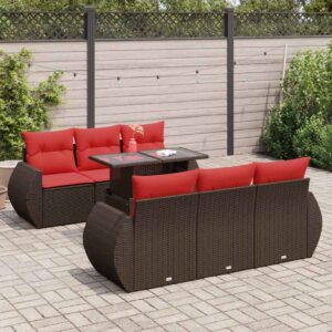 Set Divani Giardino 7 pz con Cuscini Marrone Polyrattan Acacia