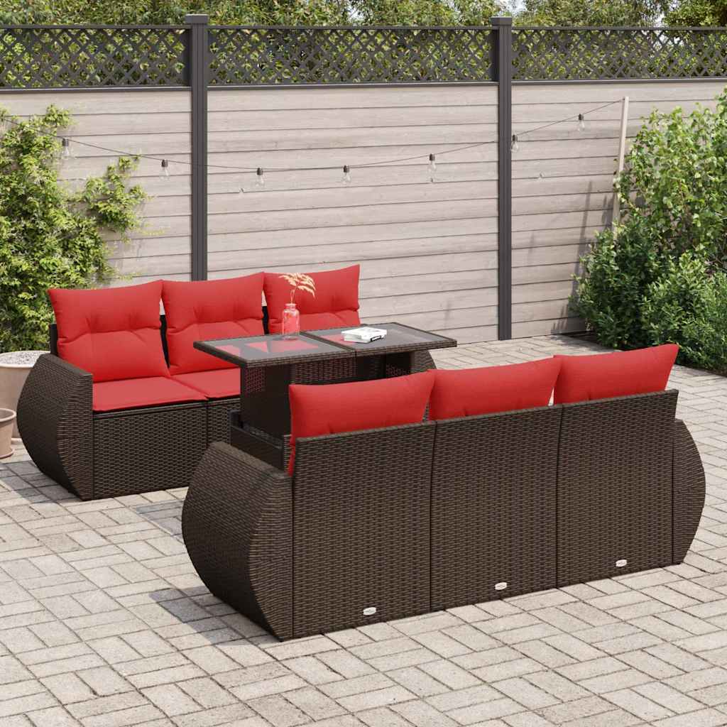 Set Divani Giardino 7 pz con Cuscini Marrone Polyrattan Acacia