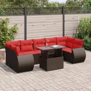 Set Divani Giardino 8 pz con Cuscini Marrone Polyrattan Acacia