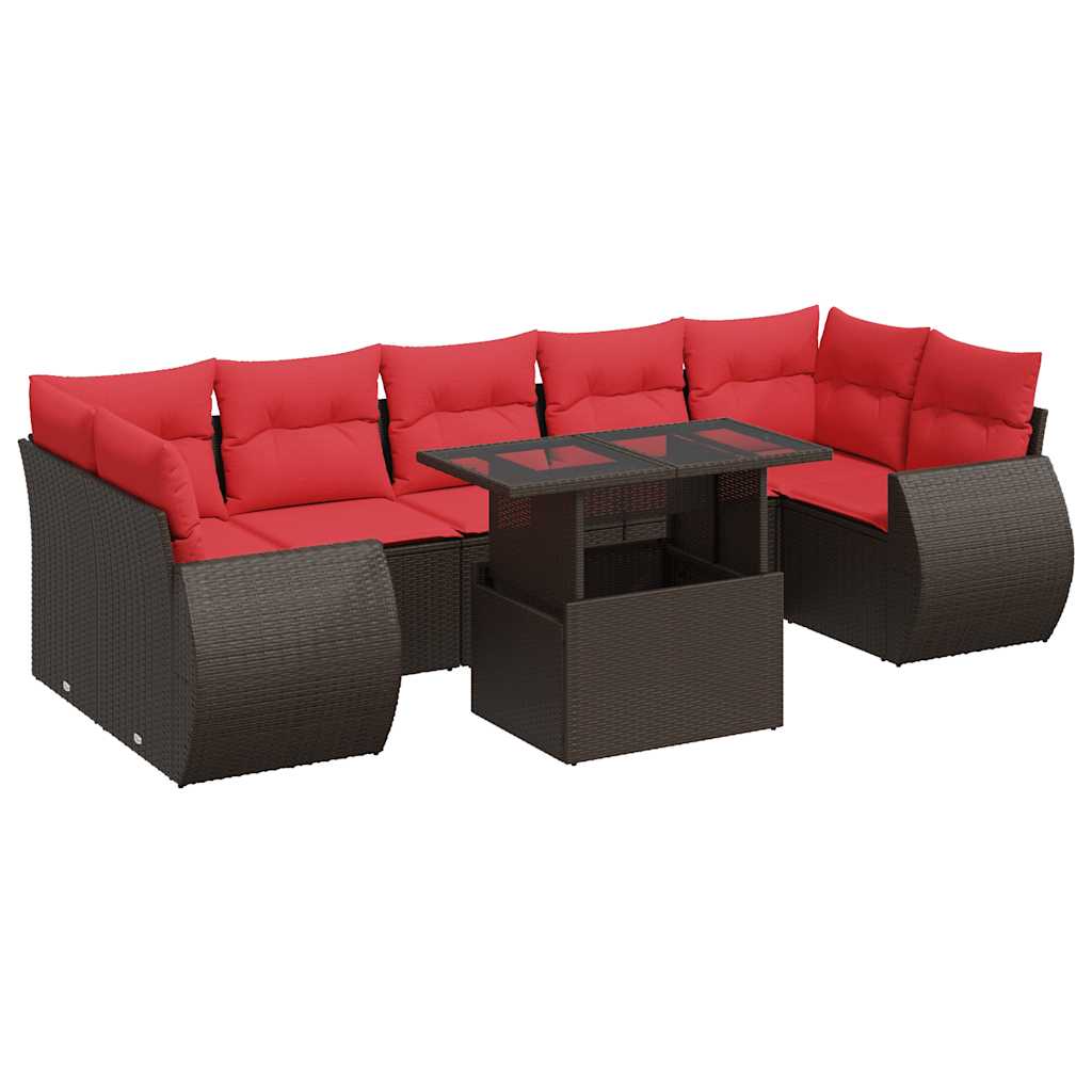 Set Divani Giardino 8 pz con Cuscini Marrone Polyrattan Acacia - immagine 2