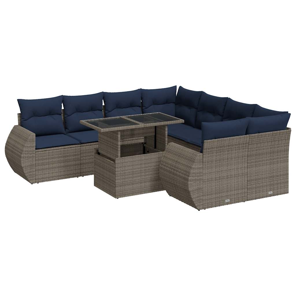 Set Divano da Giardino 9pz con Cuscini Grigio Polyrattan Acacia - immagine 2