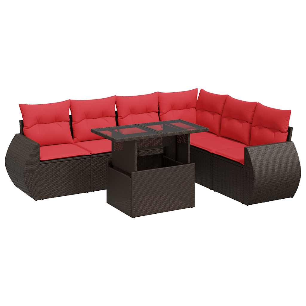 Set Divani Giardino 7 pz con Cuscini Marrone Polyrattan Acacia - immagine 2