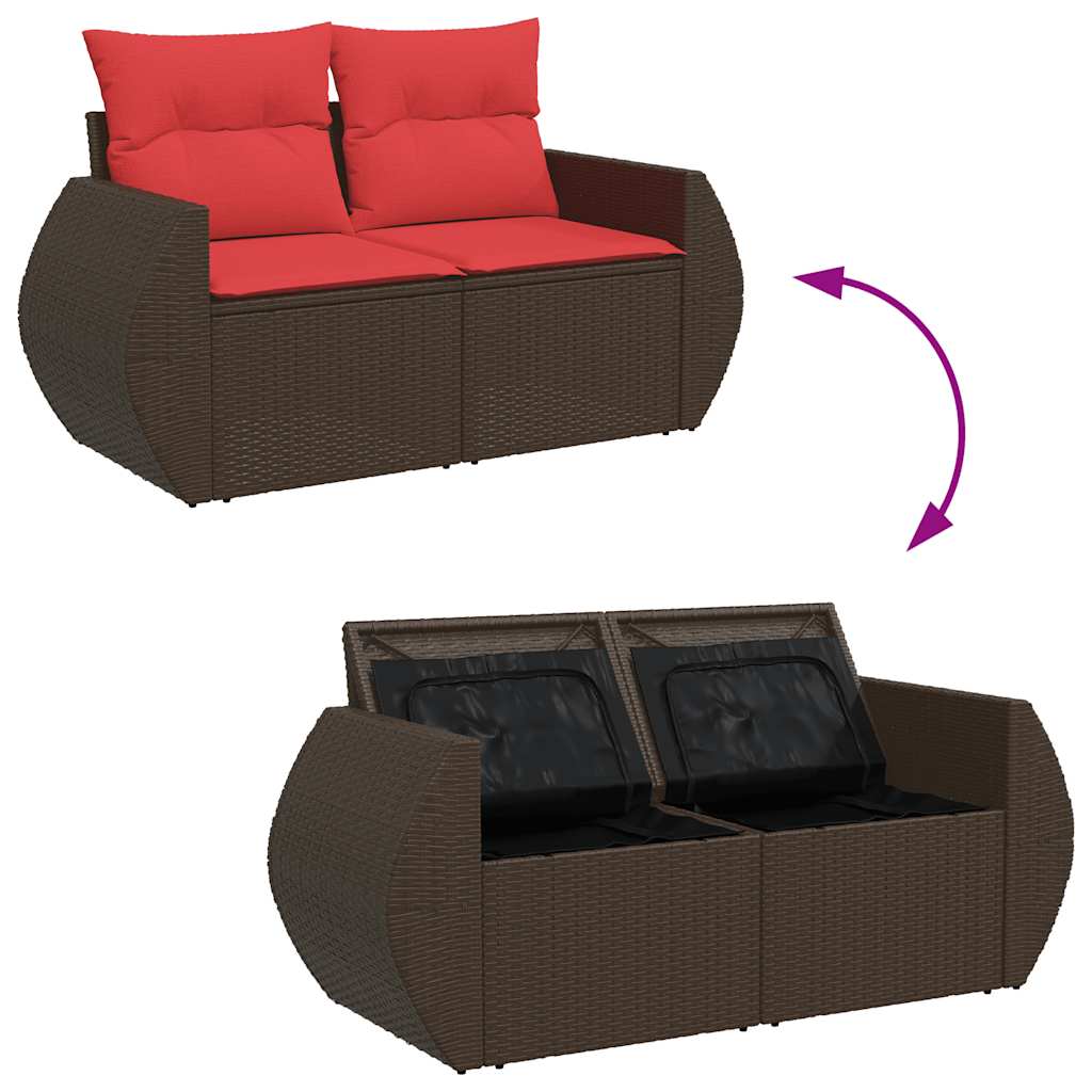 Set Divani Giardino 7 pz con Cuscini Marrone Polyrattan Acacia - immagine 9