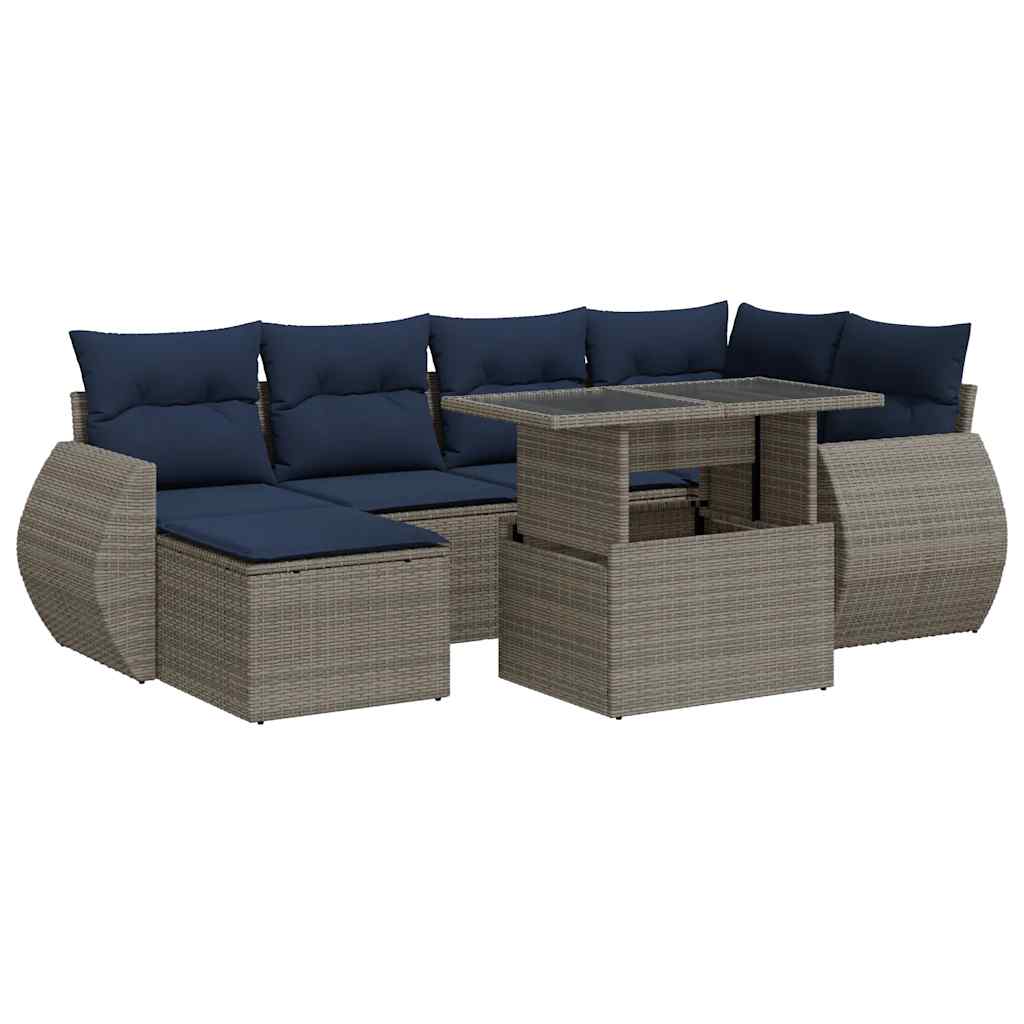 Set Divani da Giardino 7pz con Cuscini Grigio Polyrattan Acacia - immagine 2