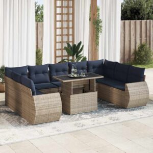 Divano Giardino 10 pz con Cuscini Grigio in Polyrattan Acacia