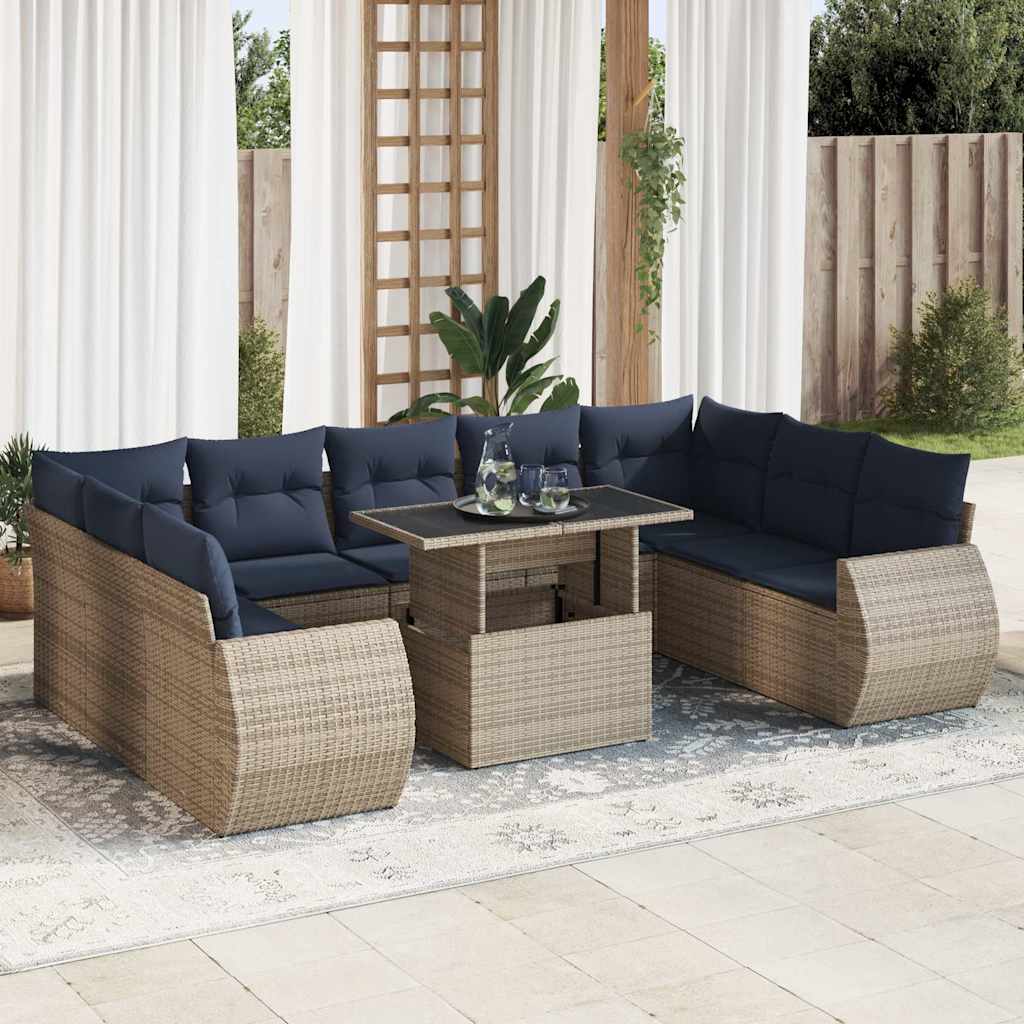 Divano Giardino 10 pz con Cuscini Grigio in Polyrattan Acacia