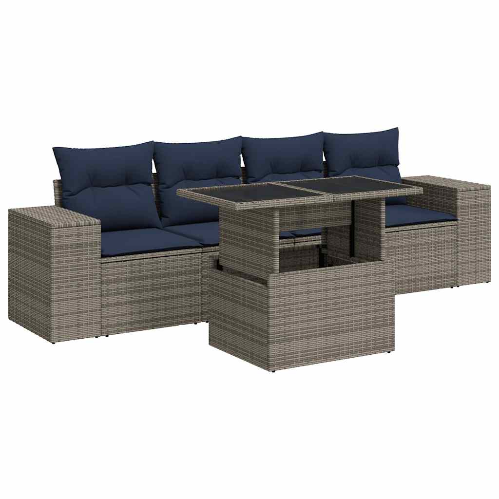 Set Divano Giardino 5 pz con Cuscini Grigio Polyrattan Acacia - immagine 2