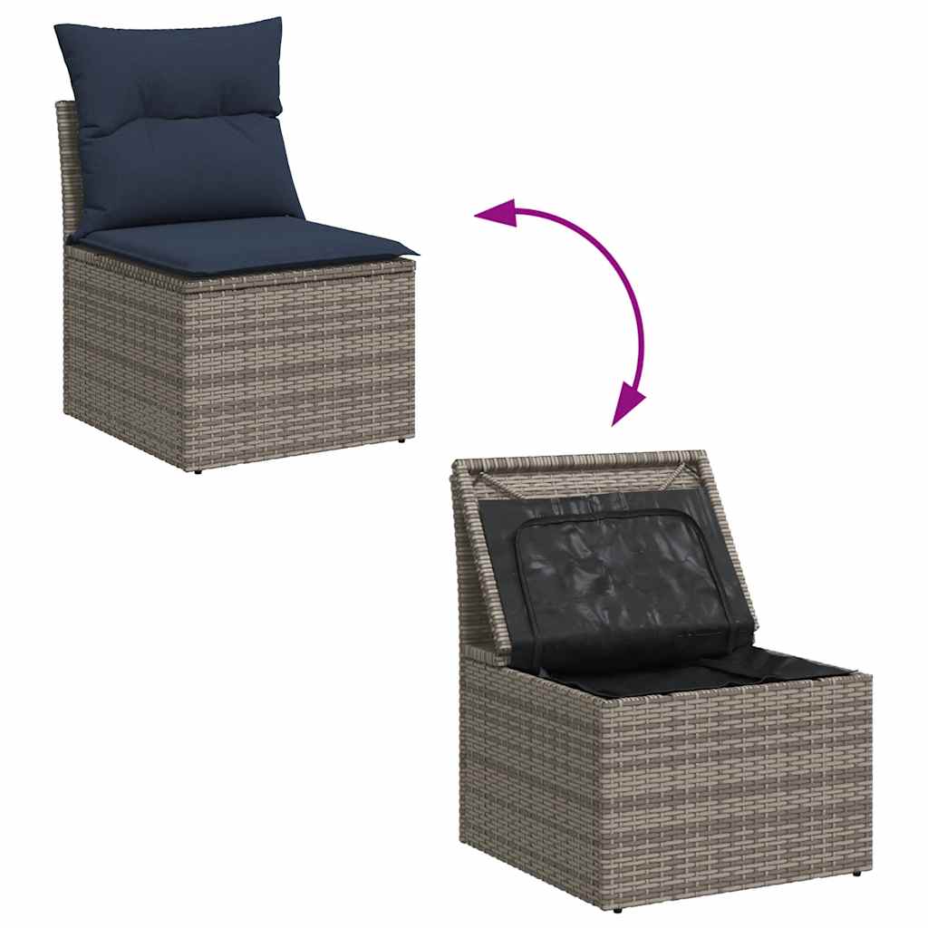 Set Divano Giardino 5 pz con Cuscini Grigio Polyrattan Acacia - immagine 6