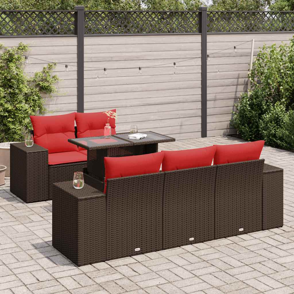 Set Divano Giardino 6 pz con Cuscini Marrone Polyrattan Acacia