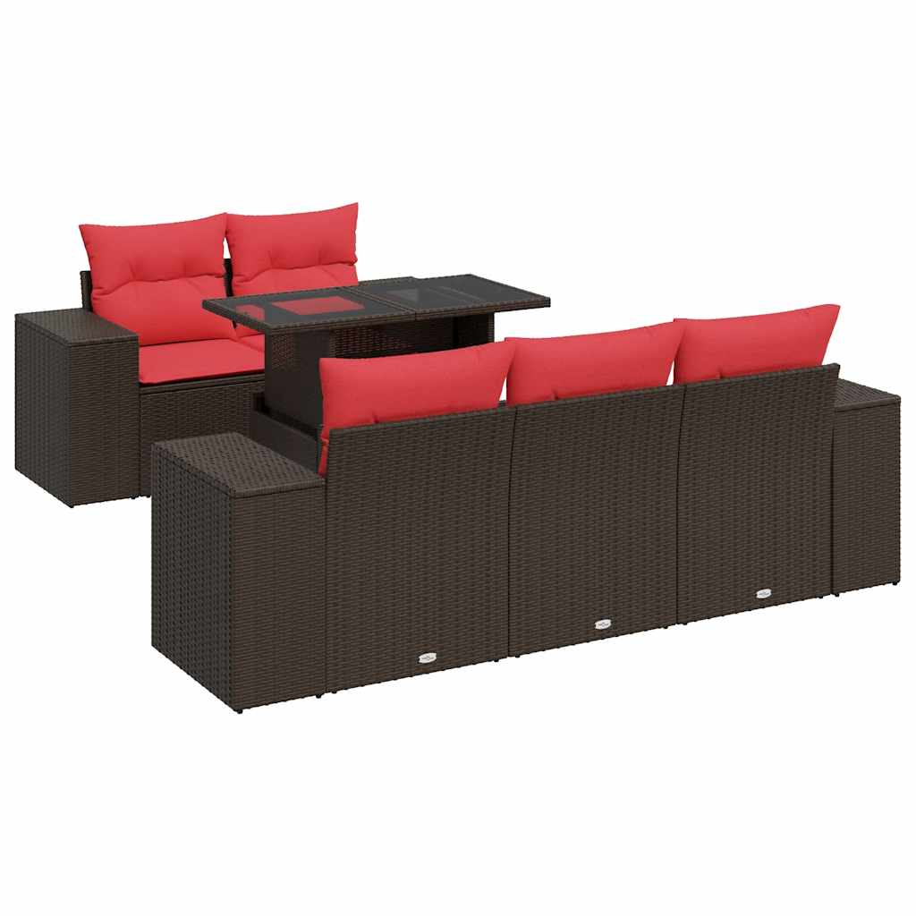 Set Divano Giardino 6 pz con Cuscini Marrone Polyrattan Acacia - immagine 2