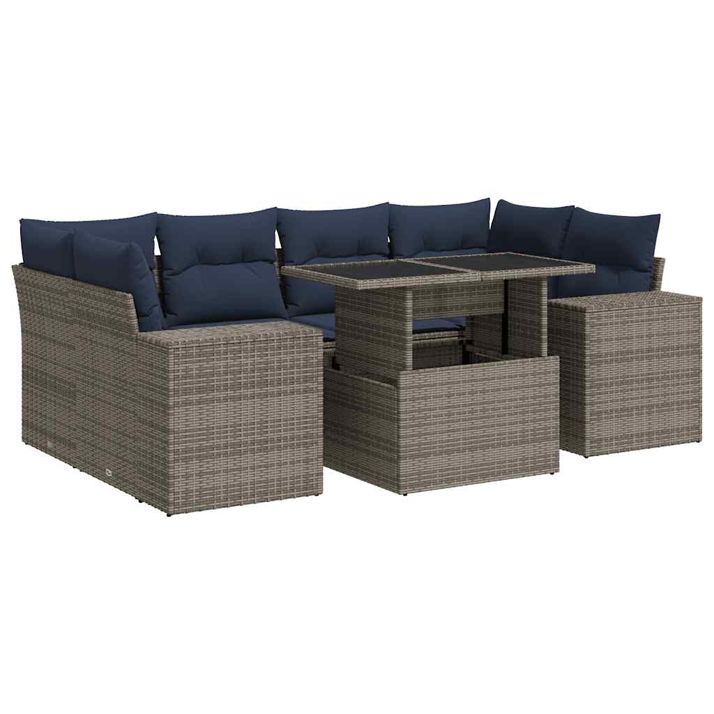 Set Divani da Giardino 7pz con Cuscini Grigio Polyrattan Acacia - immagine 2