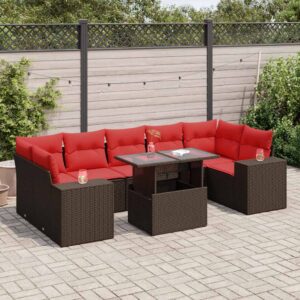 Set Divani Giardino 8 pz con Cuscini Marrone Polyrattan Acacia