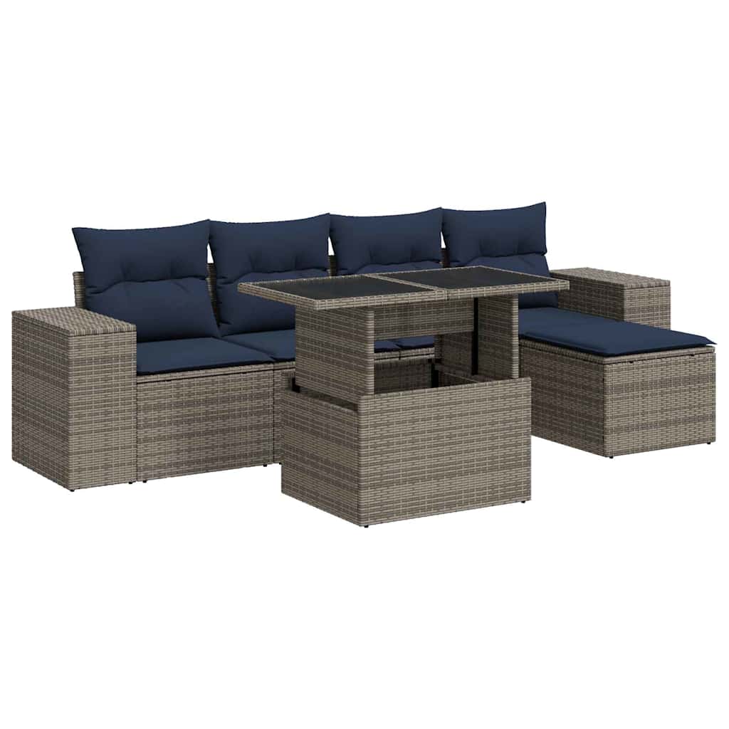 Set Divano da Giardino 6pz con Cuscini Grigio Polyrattan Acacia - immagine 2