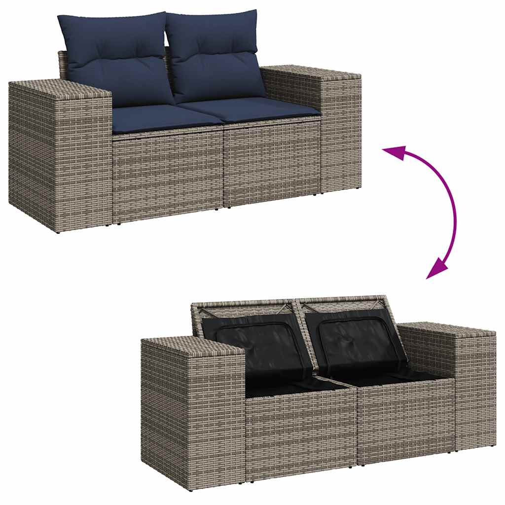 Set Divano da Giardino 6pz con Cuscini Grigio Polyrattan Acacia - immagine 7