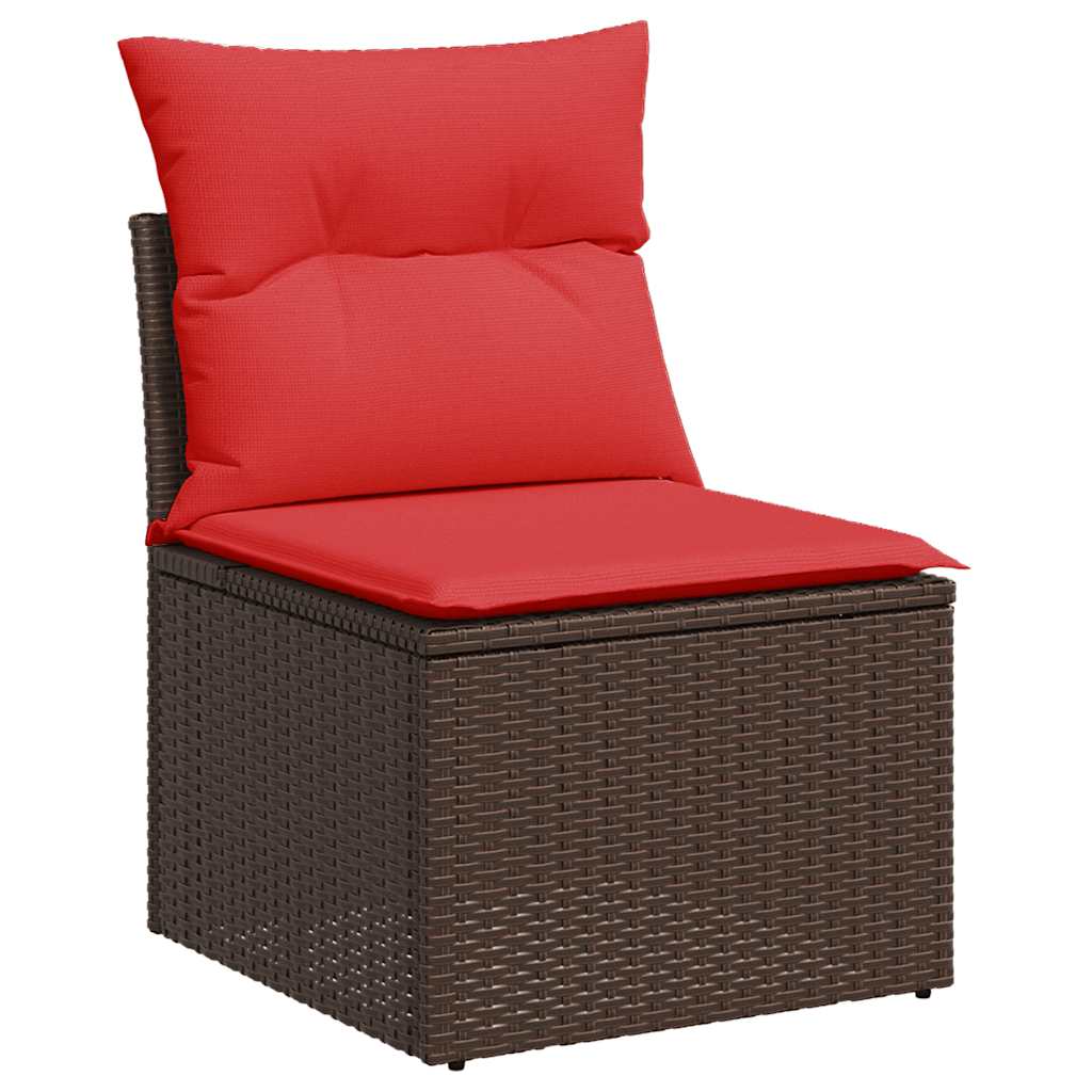Set Divano da Giardino 5 pz Cuscini Marrone Polyrattan e Acacia - immagine 6