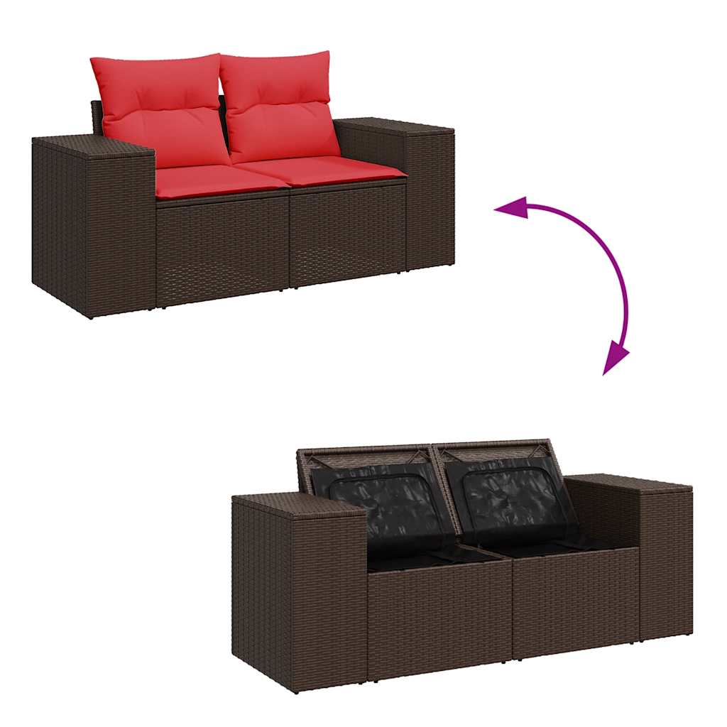Set Divano da Giardino 5 pz Cuscini Marrone Polyrattan e Acacia - immagine 7