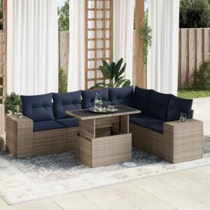 Set Divani Giardino 14 pz con Cuscini Polyrattan Grigio Acacia