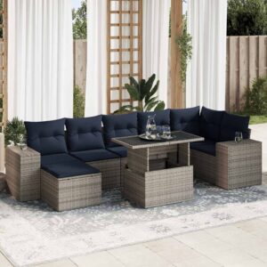 Set Divano da Giardino 8pz con Cuscini Grigio Polyrattan Acacia