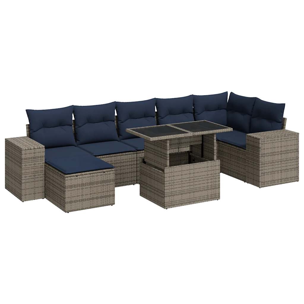 Set Divano da Giardino 8pz con Cuscini Grigio Polyrattan Acacia - immagine 2