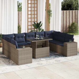 Divano Giardino 10 pz con Cuscini Grigio in Polyrattan Acacia