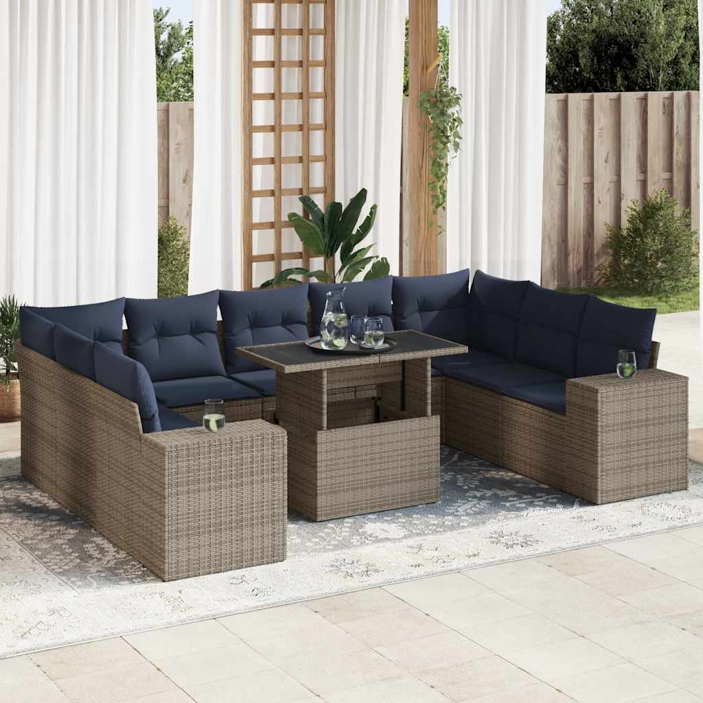 Divano Giardino 10 pz con Cuscini Grigio in Polyrattan Acacia