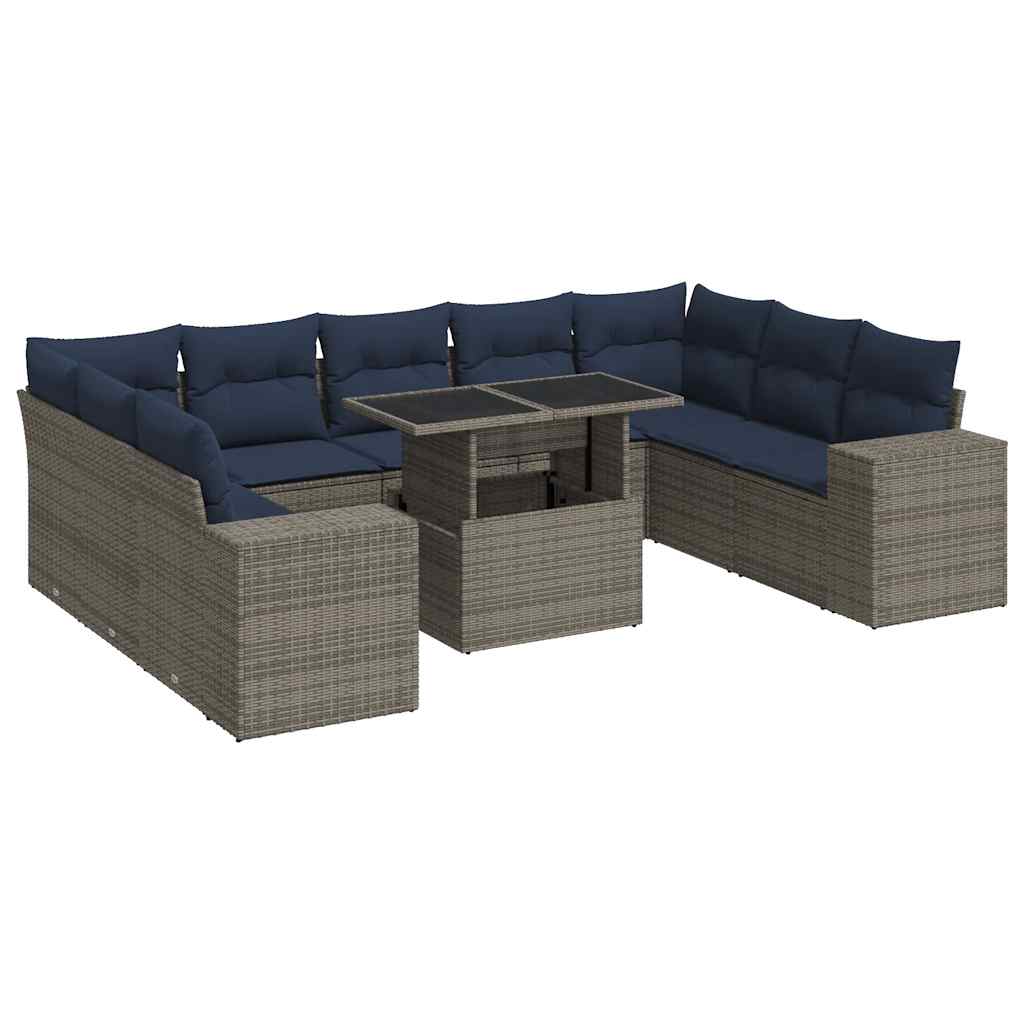 Divano Giardino 10 pz con Cuscini Grigio in Polyrattan Acacia - immagine 2