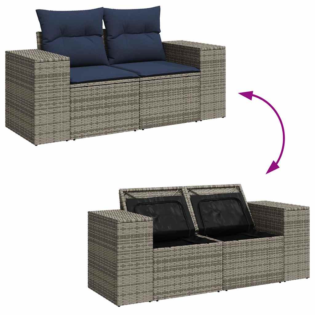 Divano Giardino 10 pz con Cuscini Grigio in Polyrattan Acacia - immagine 8