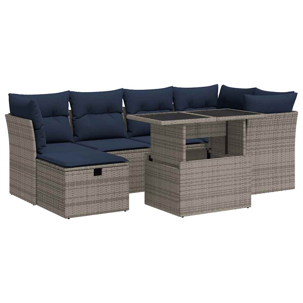Set Divani da Giardino 7pz con Cuscini Grigio Polyrattan Acacia - immagine 2