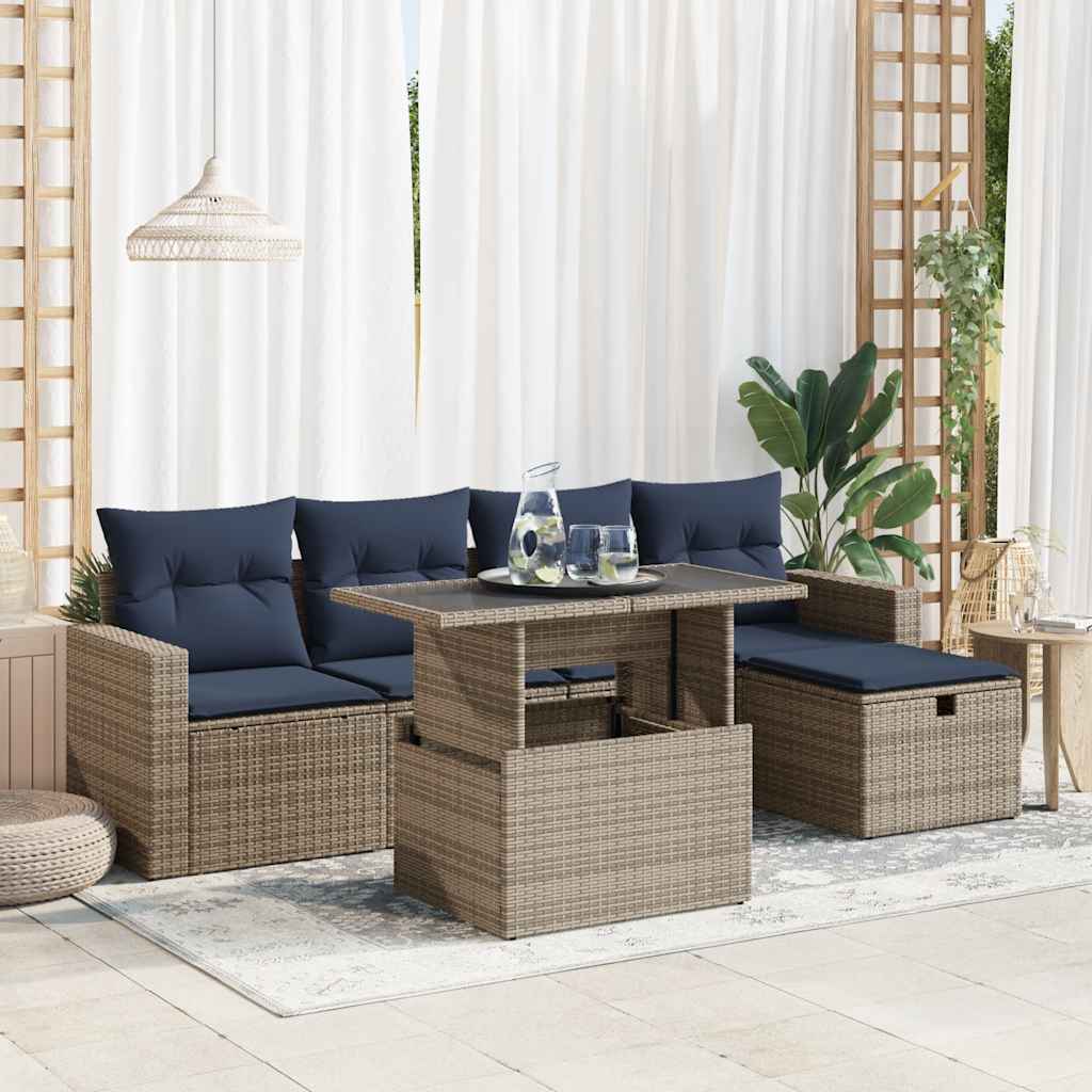 Set Divano Giardino 6 pz con Cuscini Grigio Polyrattan