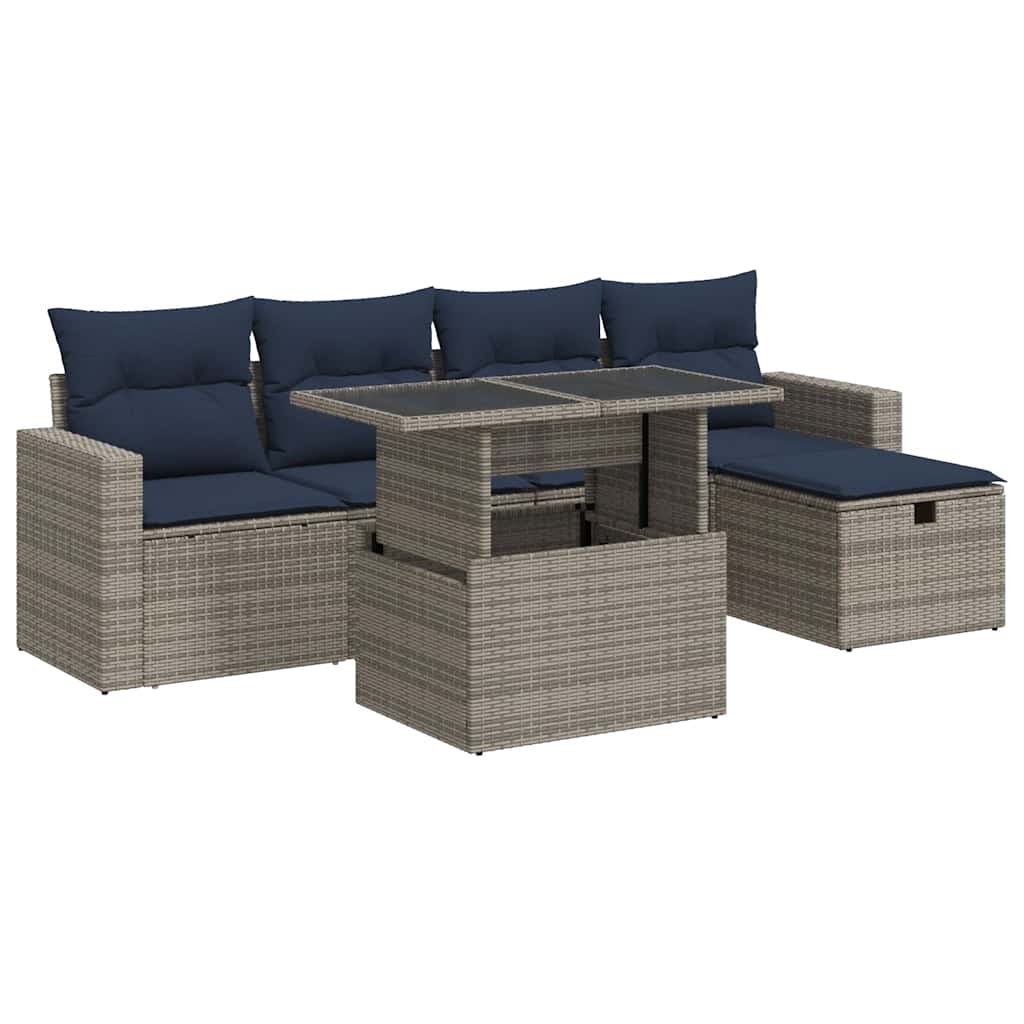 Set Divano Giardino 6 pz con Cuscini Grigio Polyrattan - immagine 2