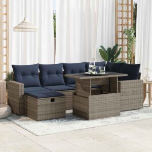 Set Divani Giardino 7 pz con Cuscini Marrone Polyrattan Acacia